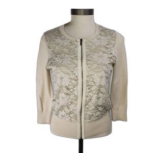 Banana Republic cream zipper sweater 3/4 sleeves and floral lace front XS